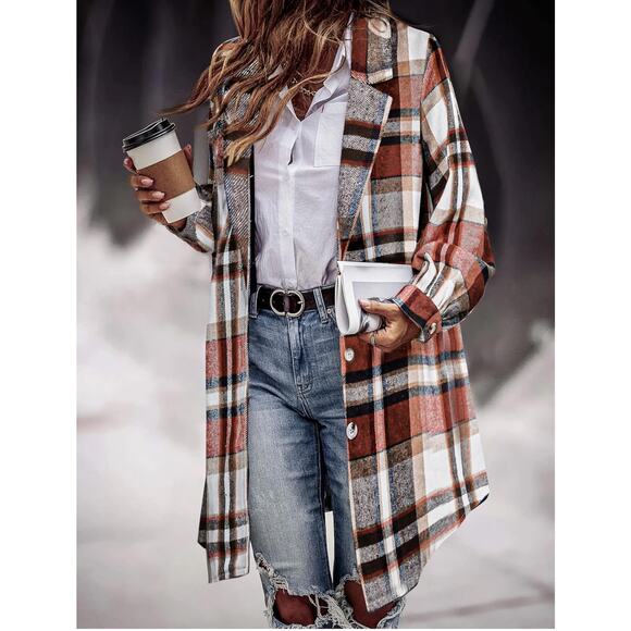 HOTOUCH Women's Plaid Shacket Jacket Button Lapel Flannel w/Pockets - XXL - Picture 2 of 12